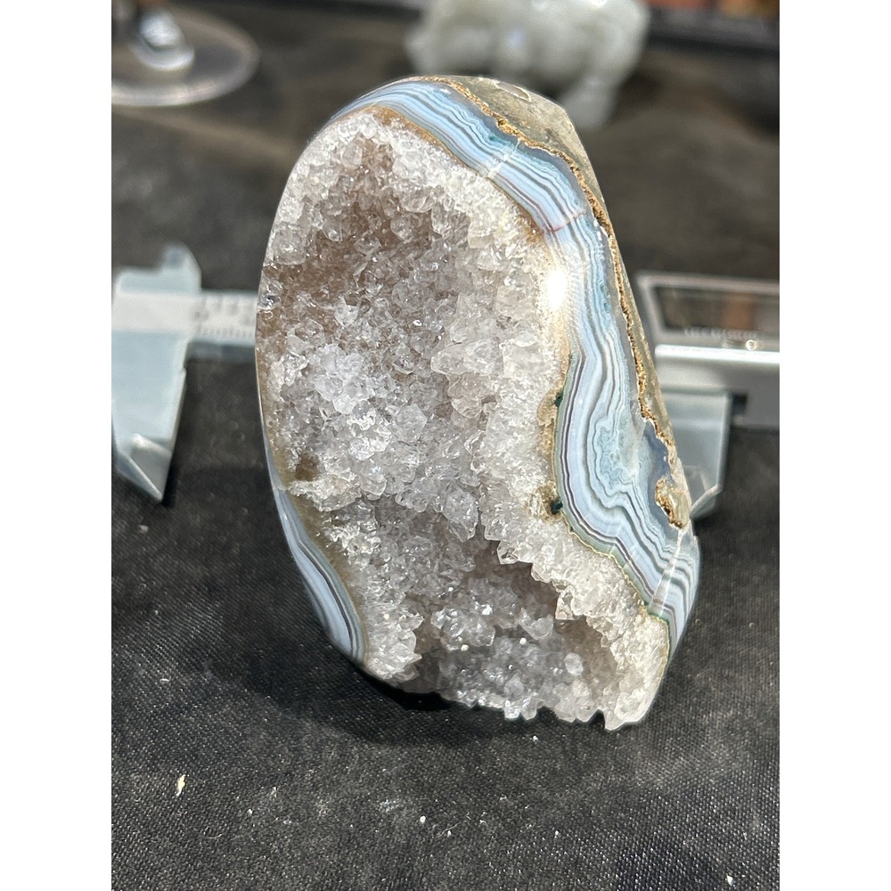 Natural Blue Lace Agate Geode Druzy Crystal Specimen Polished Banded Stone